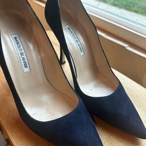Manolo Blahnik Navy Suede Heels